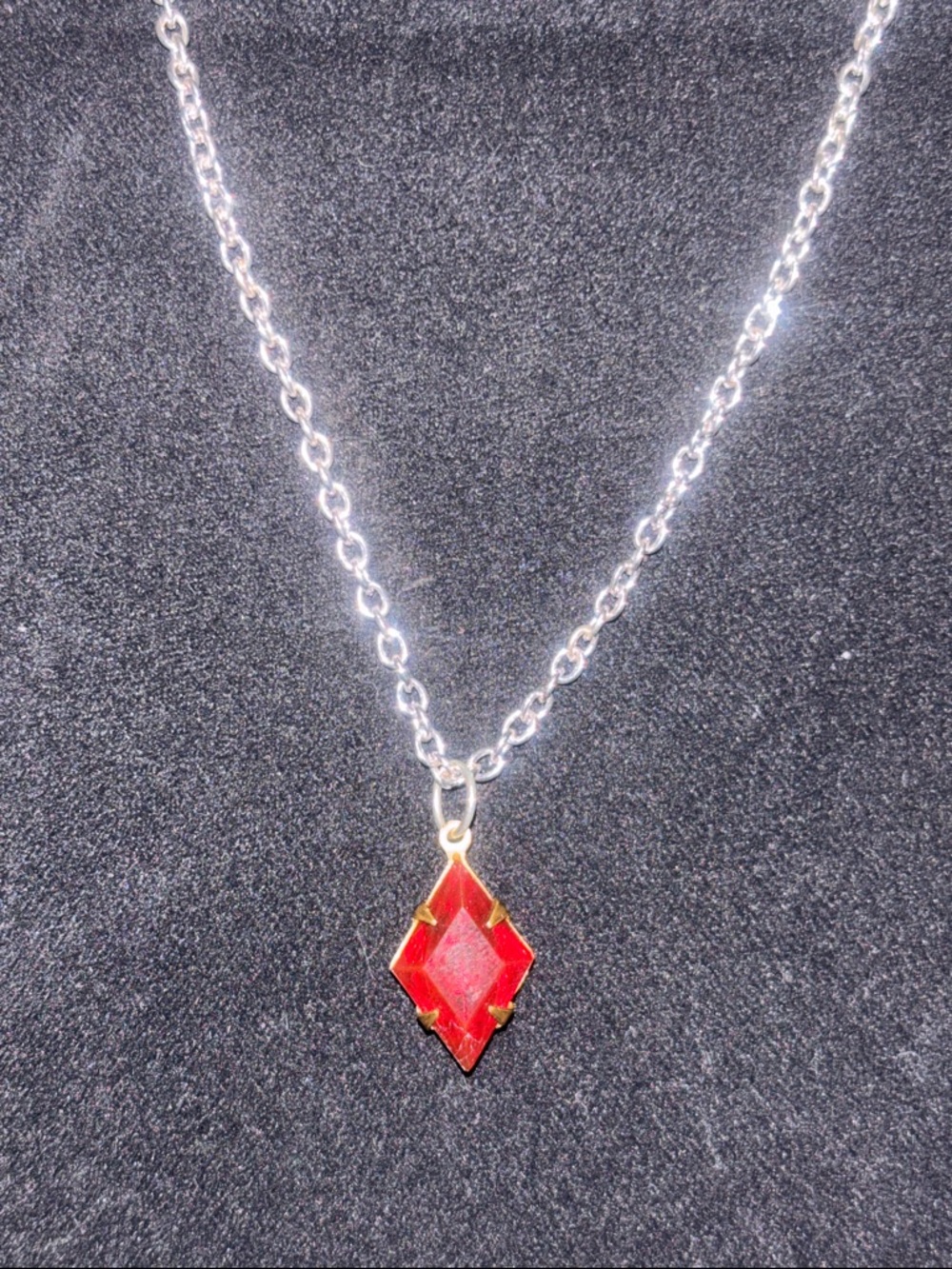 Hand Crafted Red Diamond-Shaped Pendant Necklace